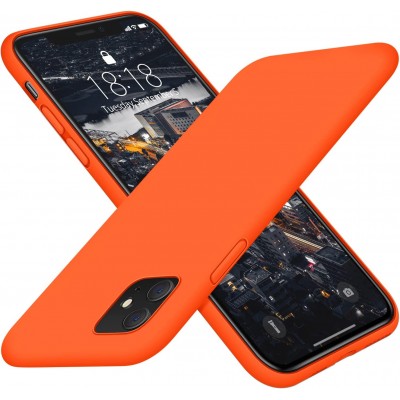 Husa iPhone 12, SIlicon Catifelat cu interior Microfibra, Orange